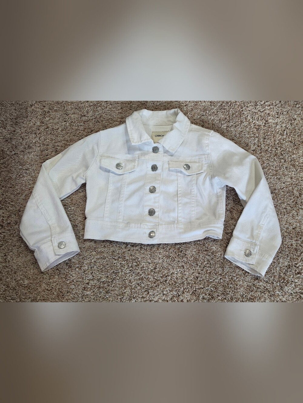 Cherokee girls' white cropped denim Button Up Truckers jacket Silver Hardware XS
